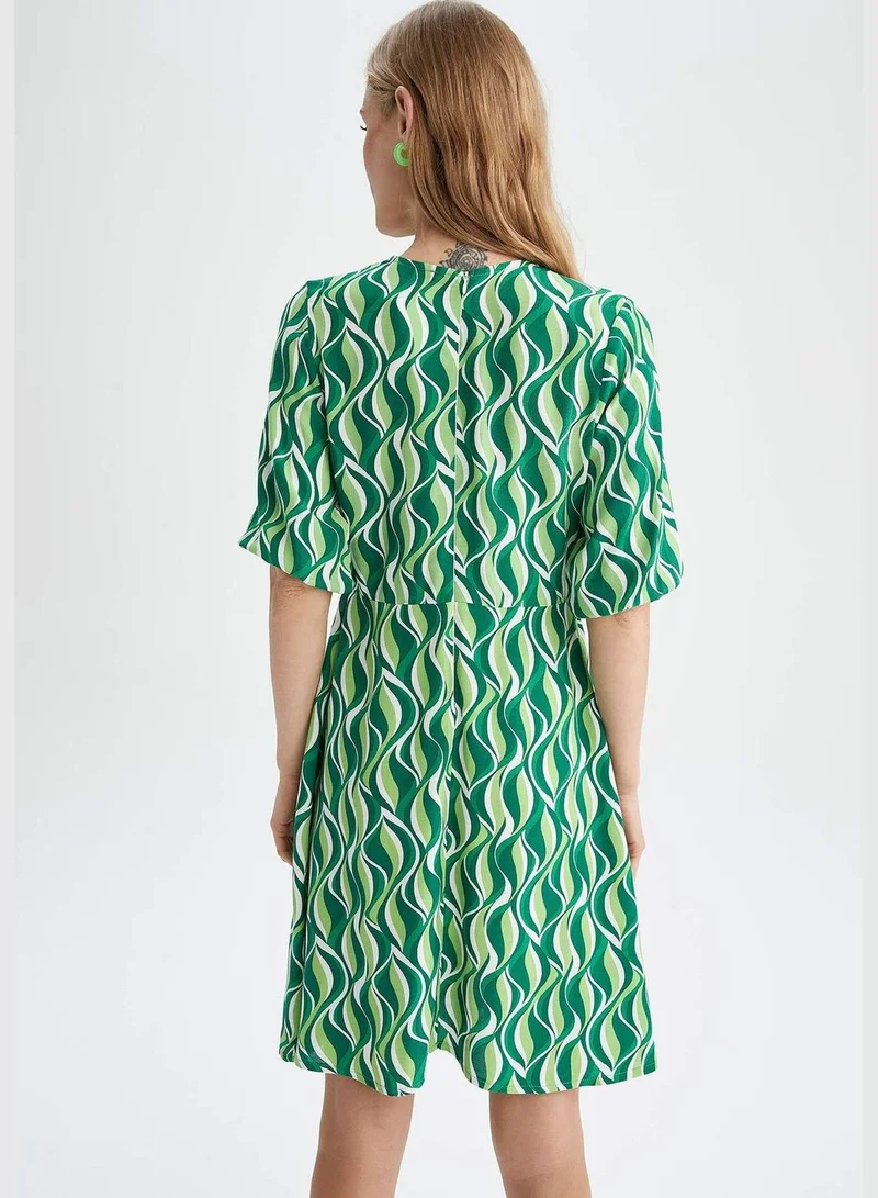 DeFacto A Cut V-Neck Short Sleeve Printed Mini Dress