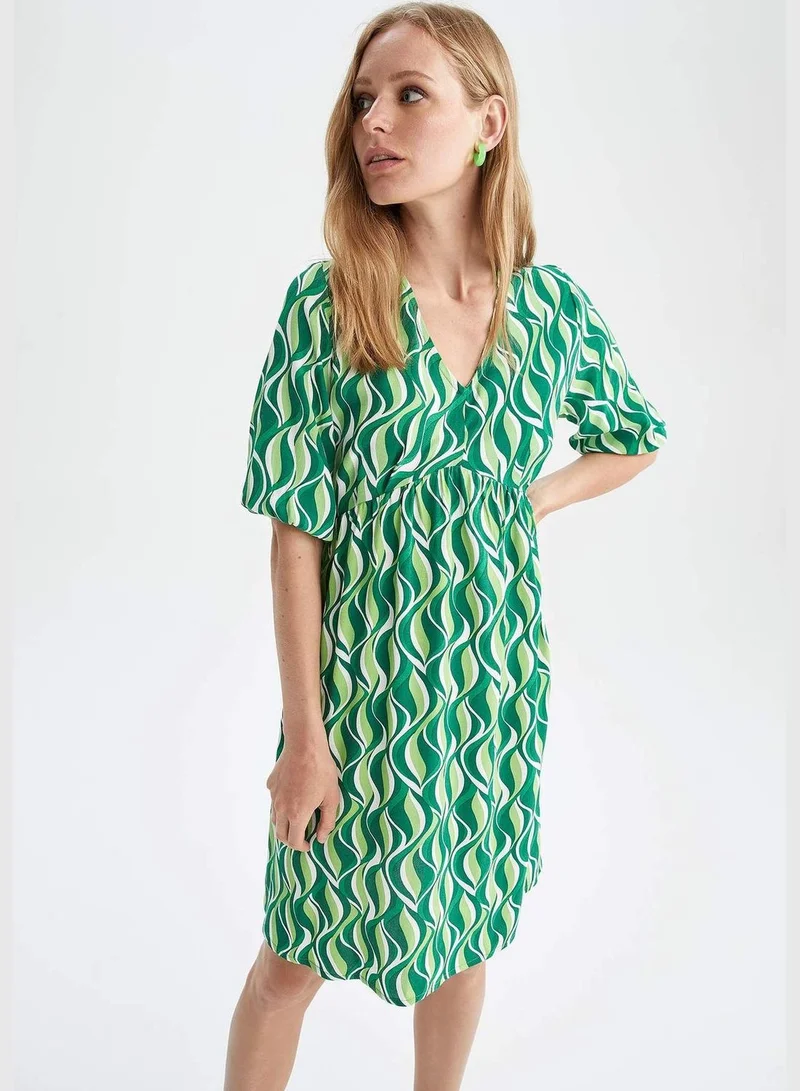 DeFacto A Cut V-Neck Short Sleeve Printed Mini Dress