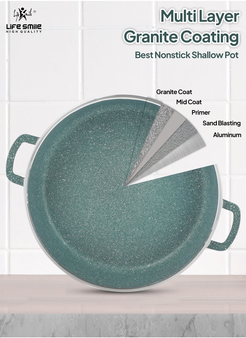 Life Smile 28cm (3.9 Liter) LIFE SMILE Shallow Pot with Lid | Non Stick PFOA FREE Granite Coating Frying Pan | Oven Safe | Dishwasher Safe | Double Handle (Green)  - Image 4