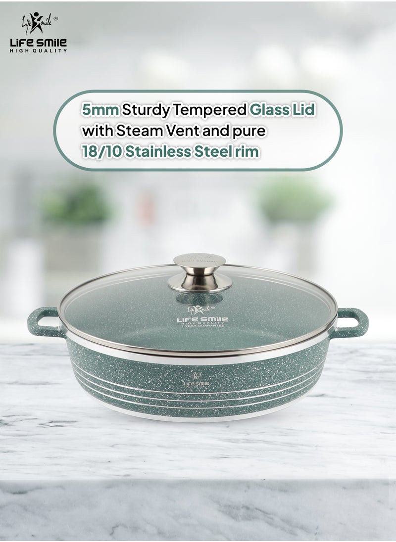 Life Smile 28cm (3.9 Liter) LIFE SMILE Shallow Pot with Lid | Non Stick PFOA FREE Granite Coating Frying Pan | Oven Safe | Dishwasher Safe | Double Handle (Green)  - Image 5