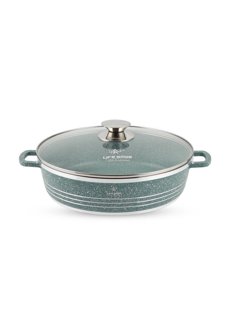 Life Smile 28cm (3.9 Liter) LIFE SMILE Shallow Pot with Lid | Non Stick PFOA FREE Granite Coating Frying Pan | Oven Safe | Dishwasher Safe | Double Handle (Green)  - Image 1