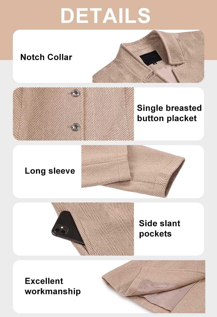 yoeasy Women's Stand Collar Single Breasted Pea Coat Casual Wool Blend Mid Long Trench Coat Winter Jackets (Small, Khaki) - Image 3