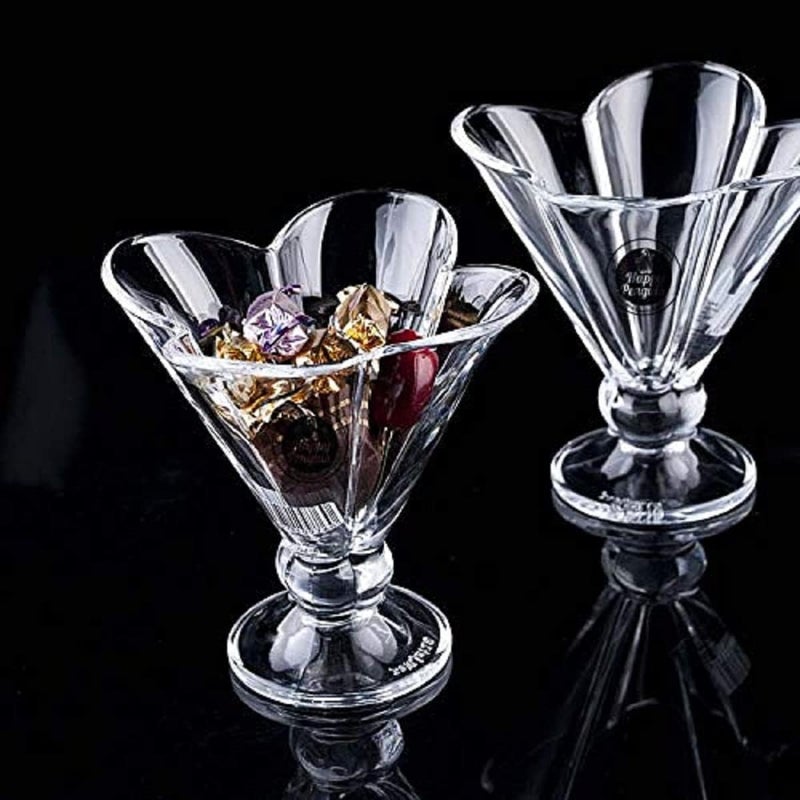 SHREE HANS CREATION Deep Flower Shape Crystal Clear Glass for Ice Cream Pudding Cup Bowl Tableware Set Glass Dessert Bowls Ice Cream Cup Home Restaurants and PartiesSet of 3 - Image 3