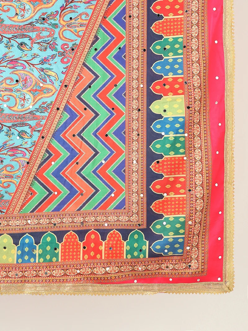 globus  Globus Women Multi Ethnic Print Mirror Work Detail Gotta Patti Border Festive Dupatta for Women | Best Price UAE