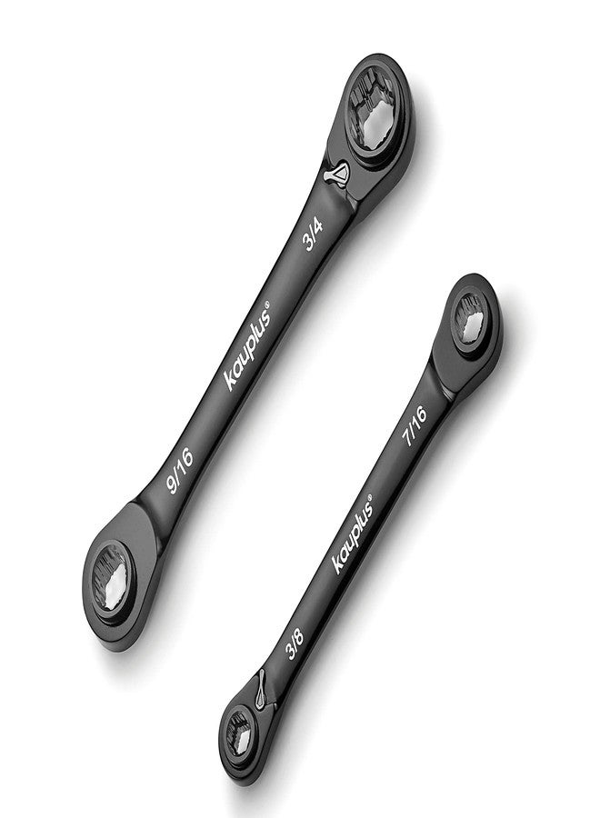 kauplus 4 in 1 SAE Non-Slip Box End Reversible Ratcheting Wench Set - 2PCS, 6pt., 120-Tooth Ratcheting Gear, 5/16 Inch to 3/4 Inch - Image 4