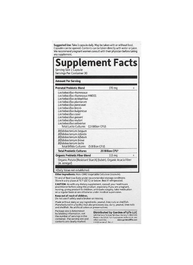 Garden of Life Garden of Life, Dr. Formulated Probiotics, Once Daily Prenatal, 30 Vegetarian Capsules  - Image 2