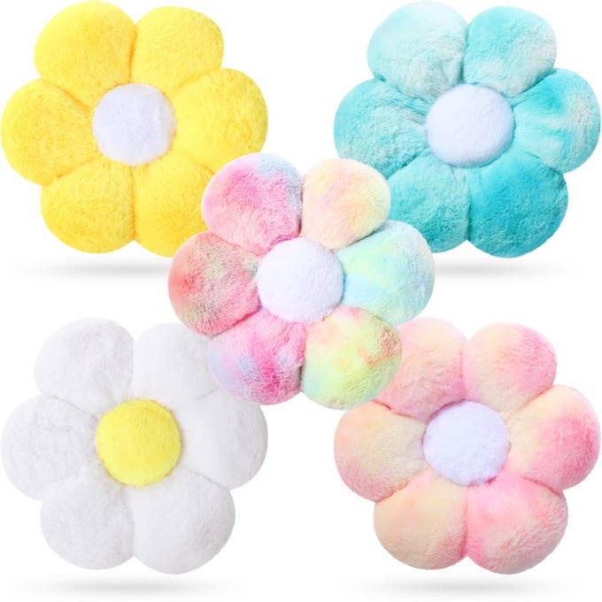 5 PCS FLOWER PILLOW 12 X 12 CUTE PLUSH THROW FLOWER FLOOR PILLOW FLOWER SHAPED FLOOR CUSHIONS SEATING CUSHION TOY CASUAL COMFORTABLE LEISURE READING PILLOW FOR LIVING ROOM BED CAR OFFICE MULTICOLOR