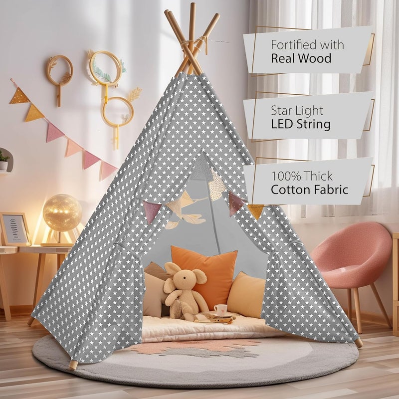 Atlasonix Indoor Teepee Tent for Kids with Stars Led Lights - Pop-Up Playhouse for Boys and Girls - Toddler Reading Corner Tent - Child Teepee for Play and Imagination 100% cotton Canvas Tipi Tents for Children - Image 3