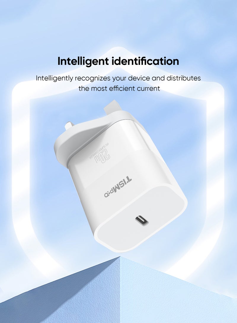 TISMpro 20W USB-C Fast Charger | PD20W Type-C Power Adapter | Compact & Safe Charging for iPhone 8-16 Series, iPad, Samsung & More | Intelligent Protection | White - Image 3