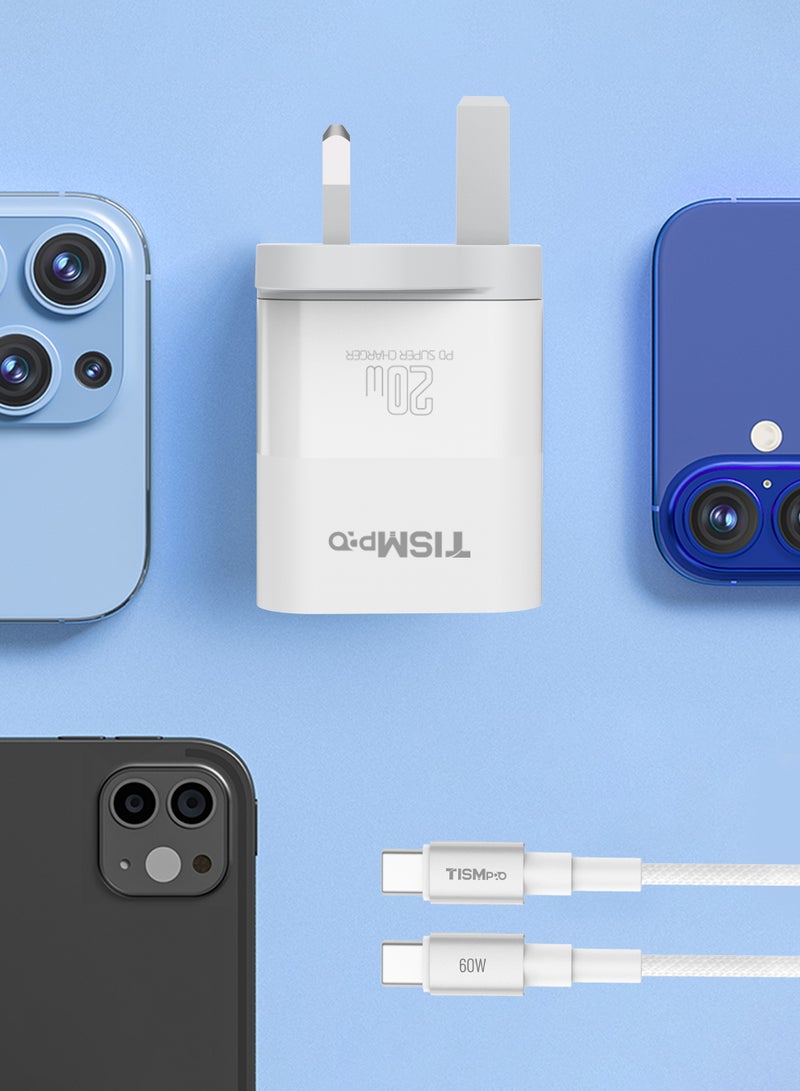 TISMpro 20W USB-C Fast Charger | PD20W Type-C Power Adapter | Compact & Safe Charging for iPhone 8-16 Series, iPad, Samsung & More | Intelligent Protection | White - Image 4