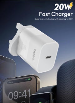 تيسمبرو شاحن USB-C سريع بقوة 20 واط | محول طاقة PD20W من النوع C | شحن مدمج وآمن لأجهزة iPhone 8-16، iPad، Samsung والمزيد | حماية ذكية | لون أبيض  - Image 5