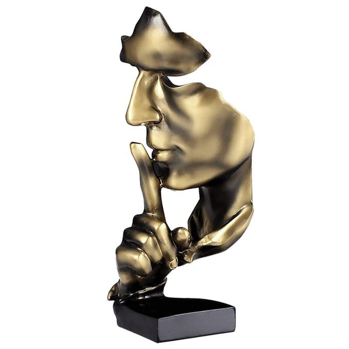 THINKER STATUE SILENCE IS GOLD ABSTRACT ART FIGURINEMODERN HOME RESIN SCULPTURES DECORATIVE OBJECTSTABLE TOP DECOR FOR LIVINGROOM HOME DECOROFFICE STUDY SCULPTURESHH MASK STATUEGOLD