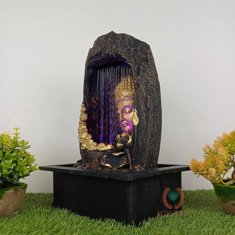 MERUPAM Merupam Gufa Buddha Waterfall Water Fountain for Home Decor with Led Light Indoor Water Fountain for Home Decor Decoration Showpiece M16  - Image 2
