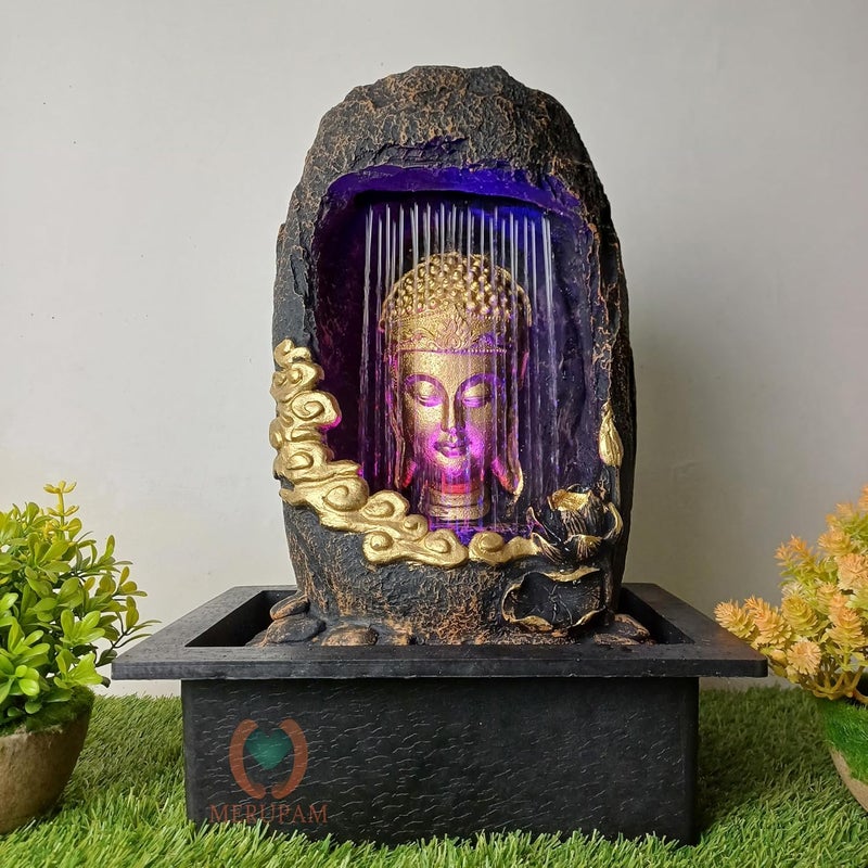 MERUPAM Merupam Gufa Buddha Waterfall Water Fountain for Home Decor with Led Light Indoor Water Fountain for Home Decor Decoration Showpiece M16  - Image 1