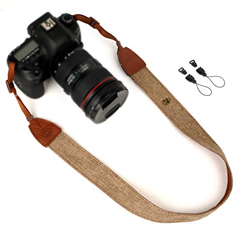 WANBY Camera Strap Brown Canvas Neck Shoulder Strap with Quick Release Buckles for DSLR SLR - Image 1