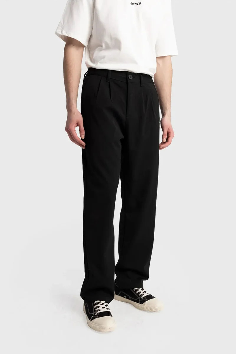 Giesto Black GIESTO Pleated Straight Leg Pants for Men | Best Price UAE