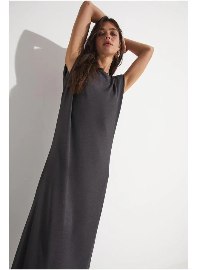 JUNE June Midi Modal Padded Detailed Dress Anthracite