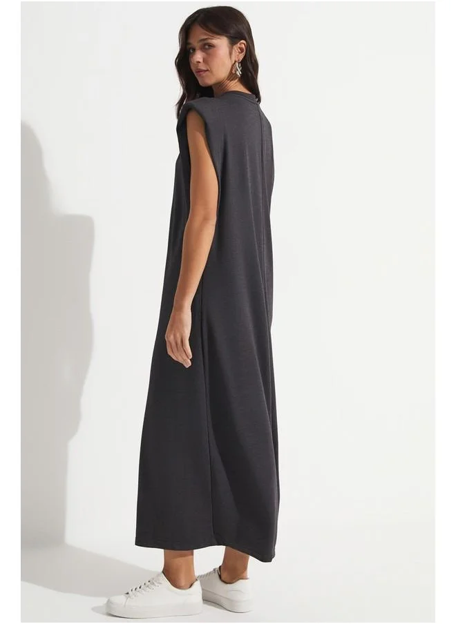 JUNE June Midi Modal Padded Detailed Dress Anthracite