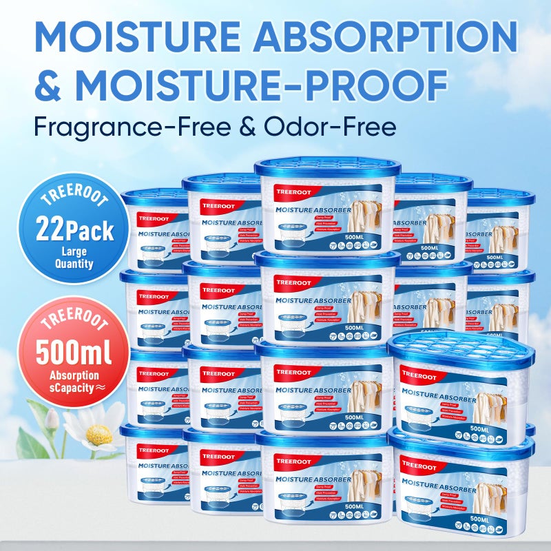 Treeroot 22Pack Moisture Absorbers, 10.6OZ Humidity Absorber Bucket, Moisture Absorbers for Closet, Dehumidifier Bucket for Wardrobesã€ Kitchens and Bathrooms, Fragrance Free Humidity Absorber - Image 2
