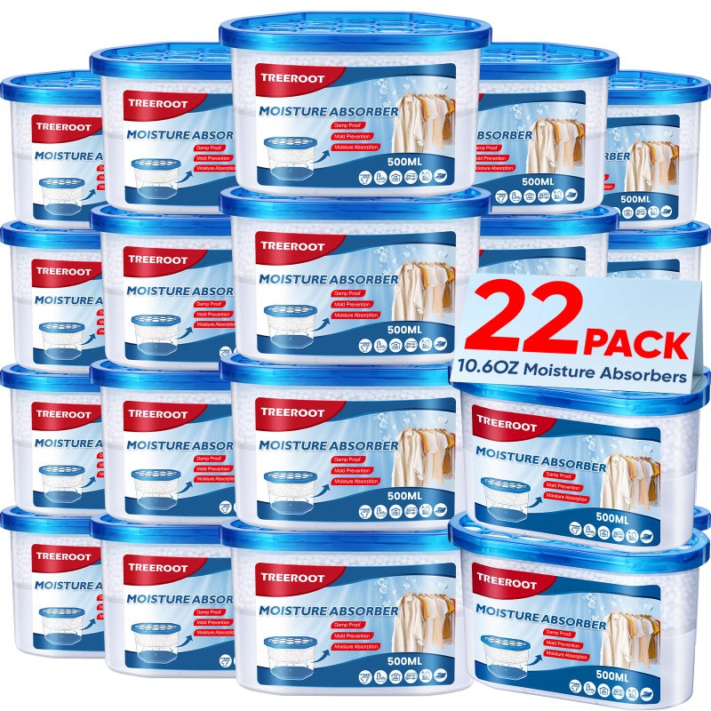 Treeroot 22Pack Moisture Absorbers, 10.6OZ Humidity Absorber Bucket, Moisture Absorbers for Closet, Dehumidifier Bucket for Wardrobesã€ Kitchens and Bathrooms, Fragrance Free Humidity Absorber - Image 1