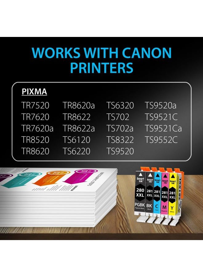 Smart Ink Compatible Ink Cartridge Replacement for Canon PGI-280XXL CLI-281XXL PGI 280 CLI 281 (PGBK & BK/C/M/Y 5 Pack Combo) for Pixma TS6120 TS6220 TS8120 TR7520 TR8520 TS9120 TS8220 TS9520 TS9521C - Image 2