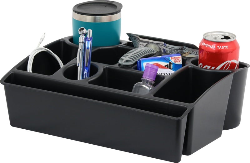 Moblorg Vehicle Seat Organizer Car Storage Caddy with Carrying Handle 2 Large Cup Holders 10 Compartments Hidden Extra Storage Fits Most Vehicles Made in USA from Recycled Plastic