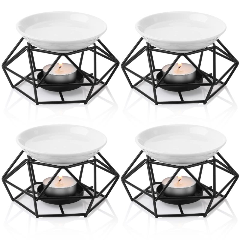 Mimorou 4 Pcs Romantic Essential Oil Burner Black Metal Wax Melt Bird Nest Style Tealight Wax Warmer Delicate Tealight Candle Holder Candle Tart Burne Home Wedding DecorationBlack