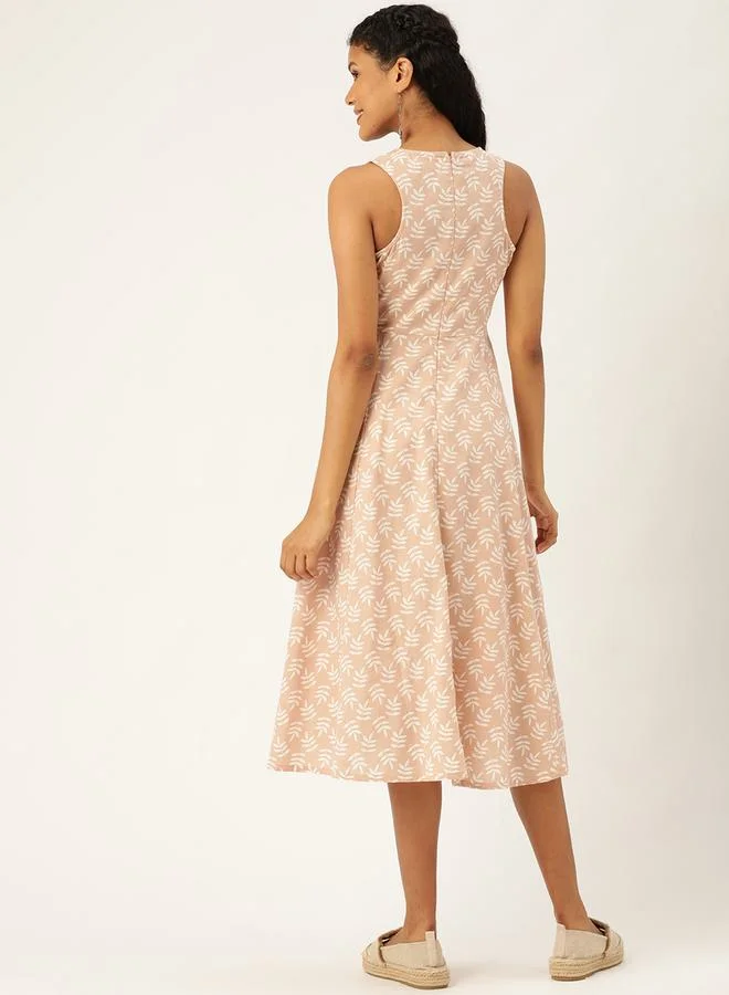 ساسافراس Leaf Printed Sleeveless Midi Dress by Styli