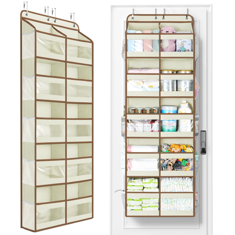 Yecaye 5-Tier Over The Door Organizer Dual-Column, 80lbs Load Over the Door Storage of 10 Compartments, Heavy Duty Extra Large Door Organizer Hanging for Bedroom Dorm Bathroom Pantry, Beige, 1 Pack - Image 1