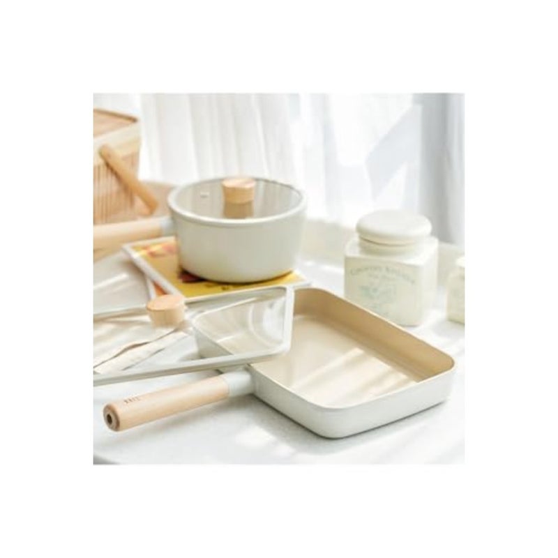 Fika Off Nonstick Rectangular Sand Brunch Pan with Glass Lid and IH Induction Technology, 29 cm Size, White - Image 5