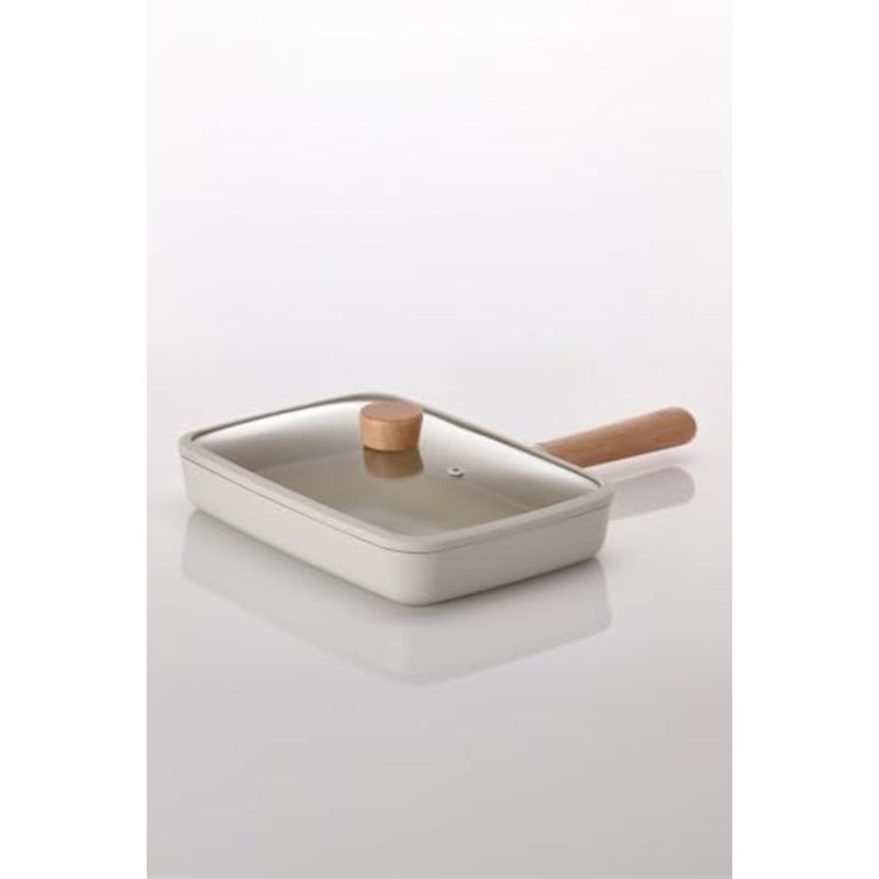Fika Off Nonstick Rectangular Sand Brunch Pan with Glass Lid and IH Induction Technology, 29 cm Size, White - Image 4