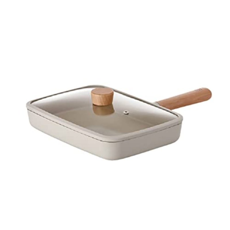 Fika Off Nonstick Rectangular Sand Brunch Pan with Glass Lid and IH Induction Technology, 29 cm Size, White - Image 1