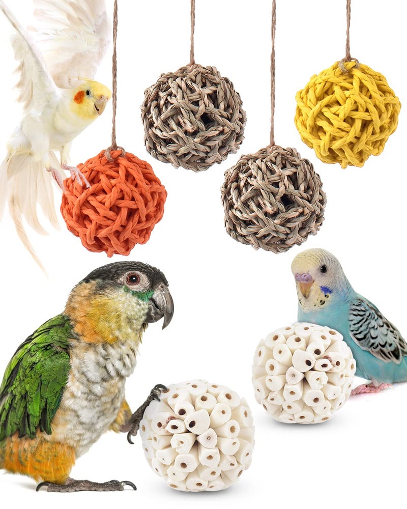 Bissap 6PCS Small Parrot Chew Toys Sola Balls Conure Chewing Foraging Toys Colorful Bird Foot Balls for Cockatiels Cockatoos Parakeets Love Birds Small Parrot Cage Bite Toys - Image 2