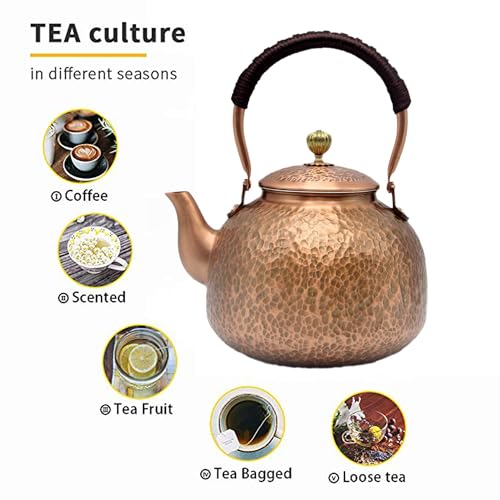 YJX Copper Tea Kettle For Stovetop, Japanese Style Non-Coating Pure Copper Teapot with Stainless Steel Infuser For Loose Tea, Large and Solid Tea Pot For 3-7 Cups (2000ml) - Image 3