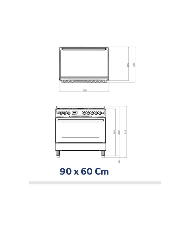 Starway Starway 90x60cm Gas Cooker, 5 Burners, 2 Oven Fans, Cast Iron Pan Support, 3 Glass Layer Oven Door, Auto Burn, Total Safety, Easy to Clean, 2 Oven Tray, Stand, Chicken skewer  - Image 3