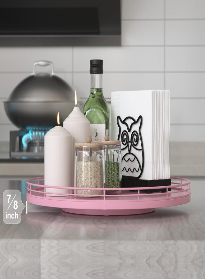 Oroyutor 13" Oak Wood Lazy Susan Organizer, Lazy Susan for Cabinet Dining Table Pantry Wood Turntable Organizer Tray for Coffee Table Kitchen Countertop Spinning Spice Can Organization and Storage Round Pink - Image 2