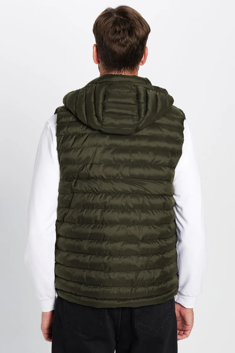 Tudors Men's Slim Fit Slim Fit Lined Windproof Pocket Detachable Hooded Puffer Vest