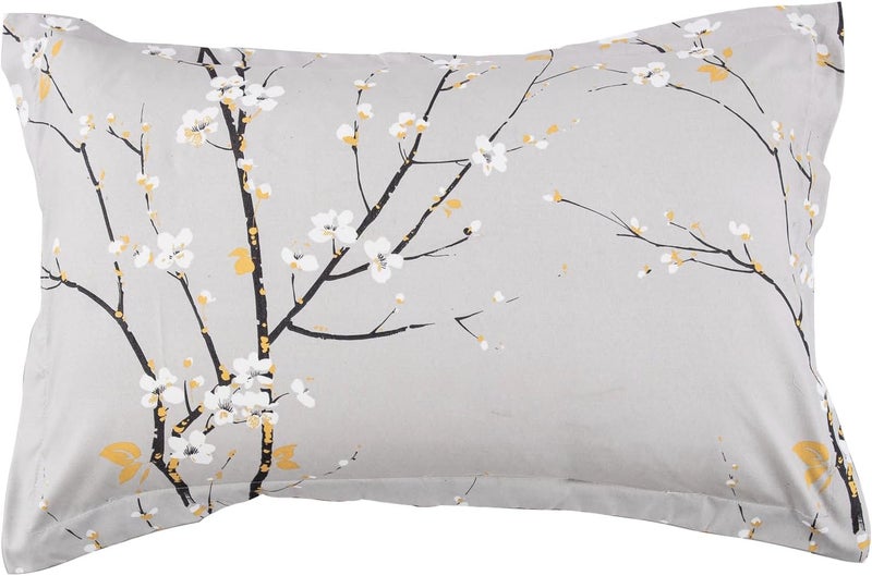 WONGS BEDDING مجموعة أغطية لحاف بنمط زهور رمادي، مكونة من 3 قطع، مطبوع عليها زهور التوت، مع 2 وسادة وإغلاق بسحاب، مقاس كينج (220x230 سم) - Image 5