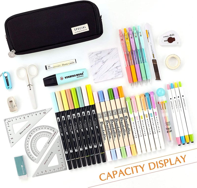 FINEMOE Large Capacity Pencil Box for Girls & Boys, 3 Compartments Pen & Pencil Pouches, Aesthetic Stationery Pouch for School Kids College Students, Cute Stationary Gift for Children (Purple) - Image 2