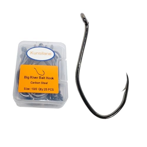 KUNSILANE Catfish Hooks Big River Bait Hooks 25Pcs,Live Bait Fishing Hook for Saltwater Freshwater,Catfishing Striper Flathead Carp Bass 10/0 - Image 1