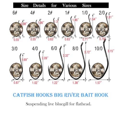 KUNSILANE Catfish Hooks Big River Bait Hooks 25Pcs,Live Bait Fishing Hook for Saltwater Freshwater,Catfishing Striper Flathead Carp Bass 10/0 - Image 3