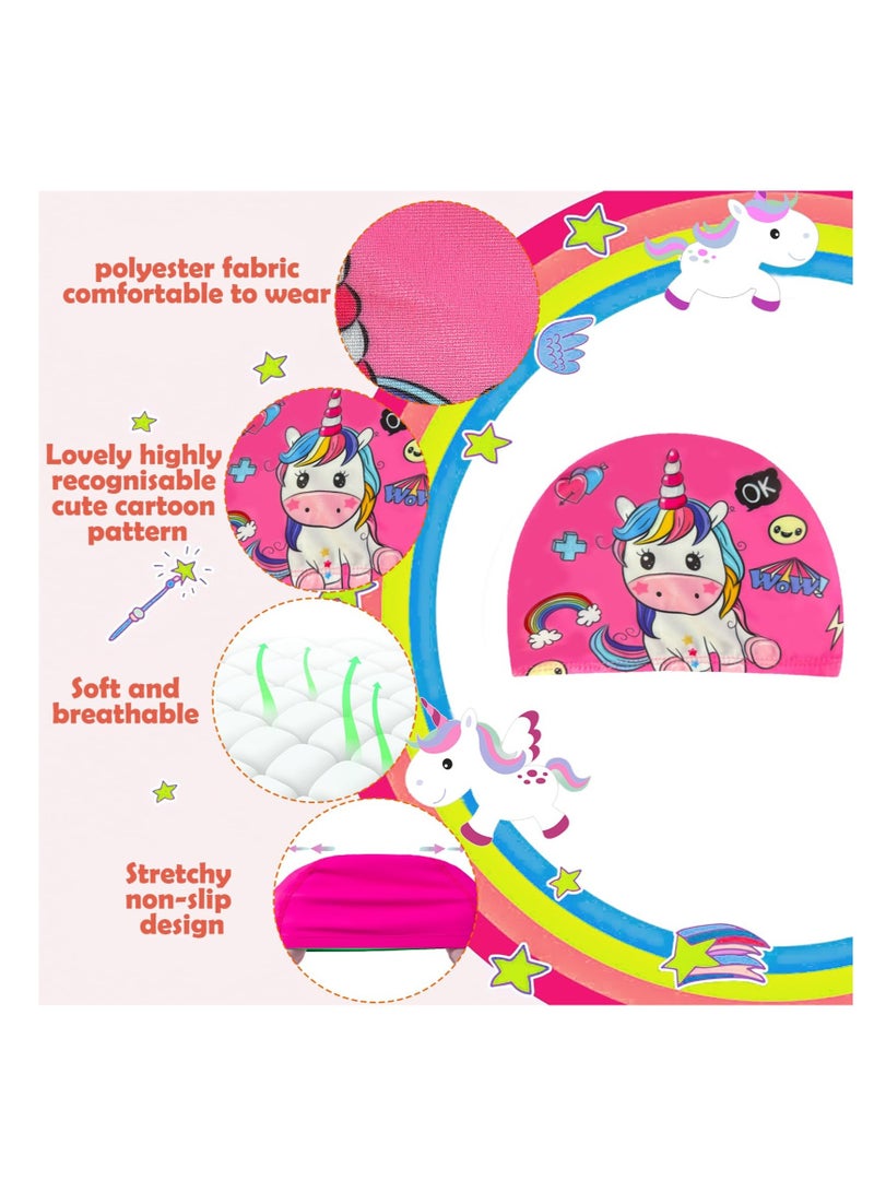 SYOSI 3pcs Unicorns and Mermaids Girls Swimming Cap - Fun and Stylish Polyester Kids Swimming Caps for Long and Short Hair, Ages 4-10 - Image 3