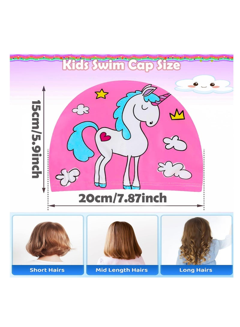 SYOSI 3pcs Unicorns and Mermaids Girls Swimming Cap - Fun and Stylish Polyester Kids Swimming Caps for Long and Short Hair, Ages 4-10 - Image 2