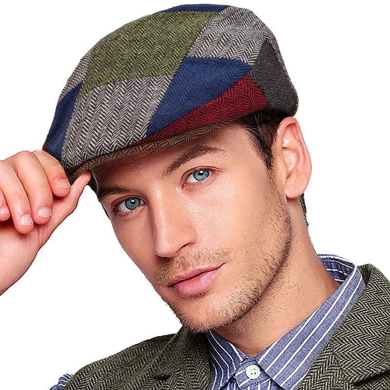 LADYBRO Herringbone Winter Hat for Men Newsboy Cap Paperboy (Patchwork 03, L/XL, 7 5/8) - Image 1