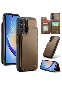 CaseMe Wallet Case for Samsung Galaxy A54, Premium Handmade Durable PU Leather Slim Shockproof Case with [Double Magnetic Clasp] [Card Holder] [Kickstand] [RFID Blocking] (Brown)  - Image 1