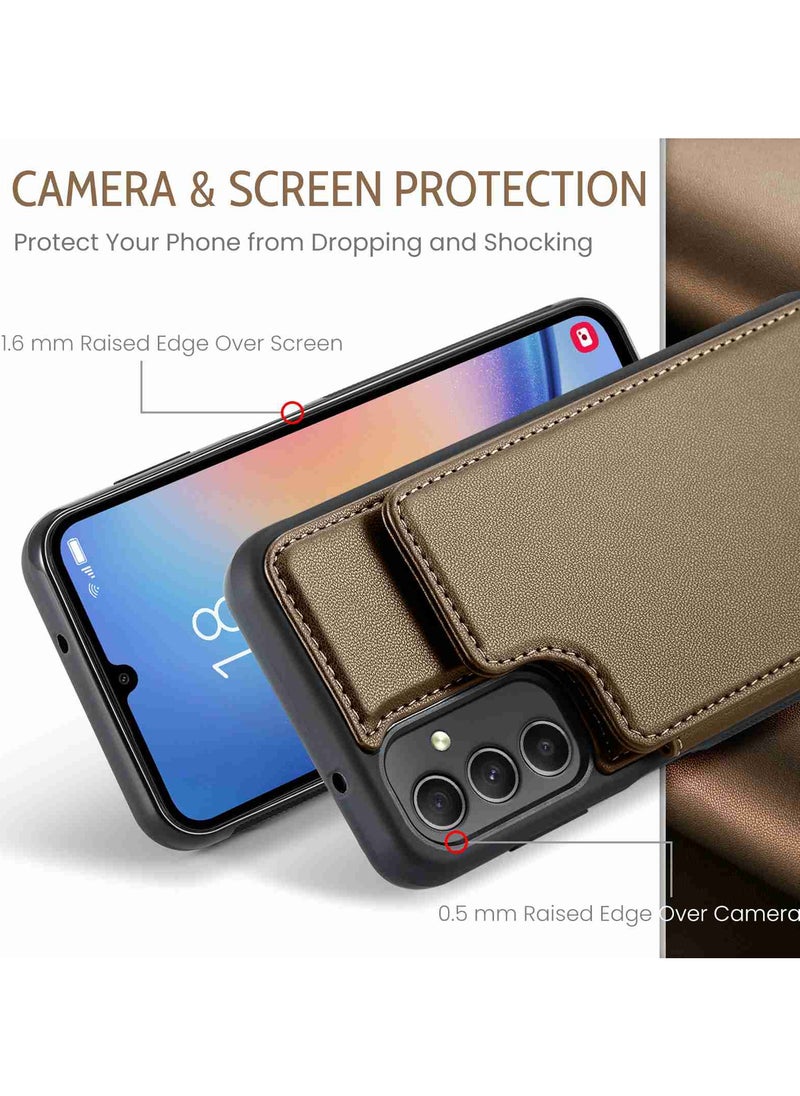 CaseMe Wallet Case for Samsung Galaxy A54, Premium Handmade Durable PU Leather Slim Shockproof Case with [Double Magnetic Clasp] [Card Holder] [Kickstand] [RFID Blocking] (Brown)  - Image 3