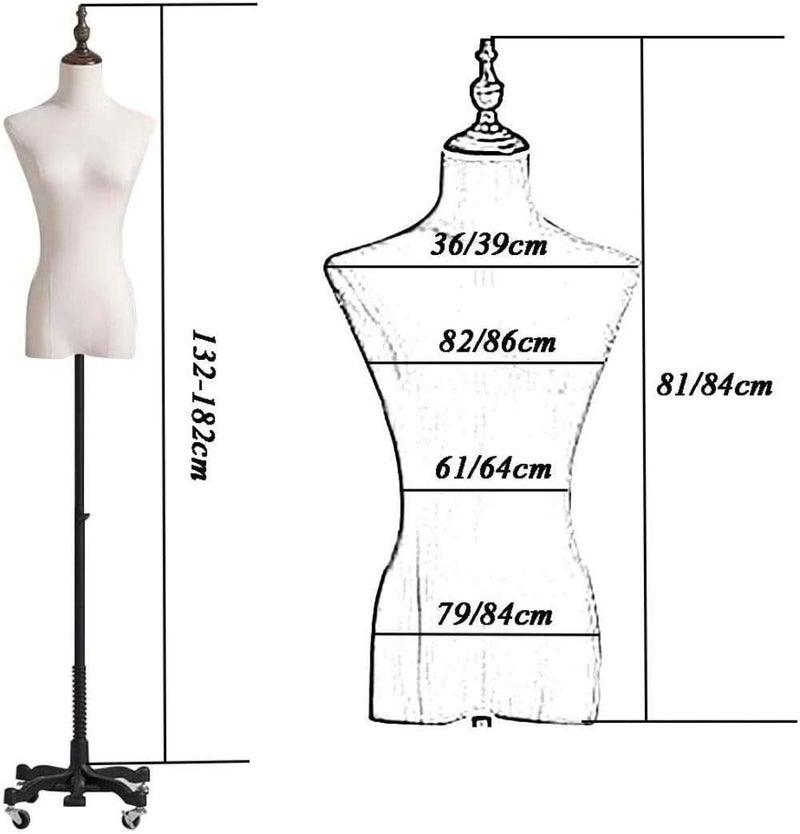 Female Mannequin Body Torso Dress Form Linen Fashion Tailors Dummy with Arm Rose Gold Height Adjustable with Metal Stand for Clothing Display, Gold-b-One Size - Image 2