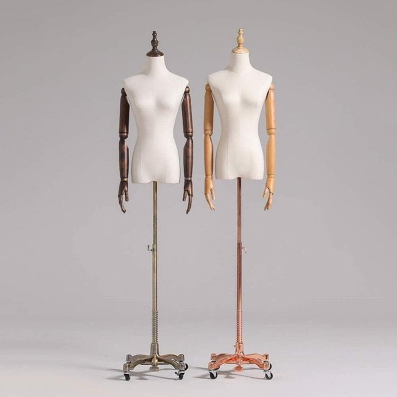 Female Mannequin Body Torso Dress Form Linen Fashion Tailors Dummy with Arm Rose Gold Height Adjustable with Metal Stand for Clothing Display, Gold-b-One Size - Image 3