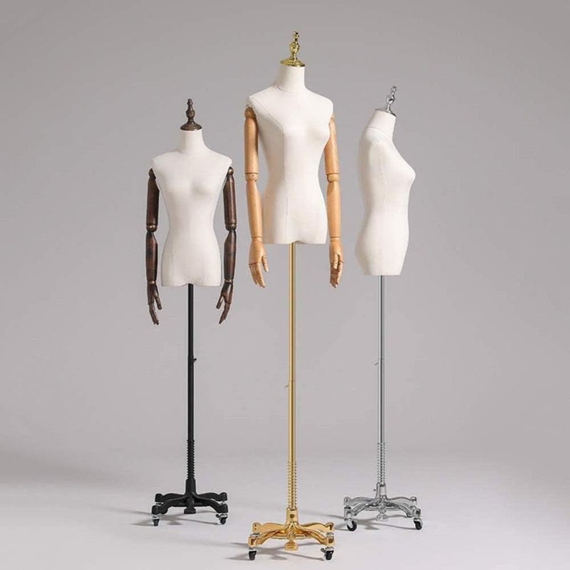 Female Mannequin Body Torso Dress Form Linen Fashion Tailors Dummy with Arm Rose Gold Height Adjustable with Metal Stand for Clothing Display, Gold-b-One Size - Image 1