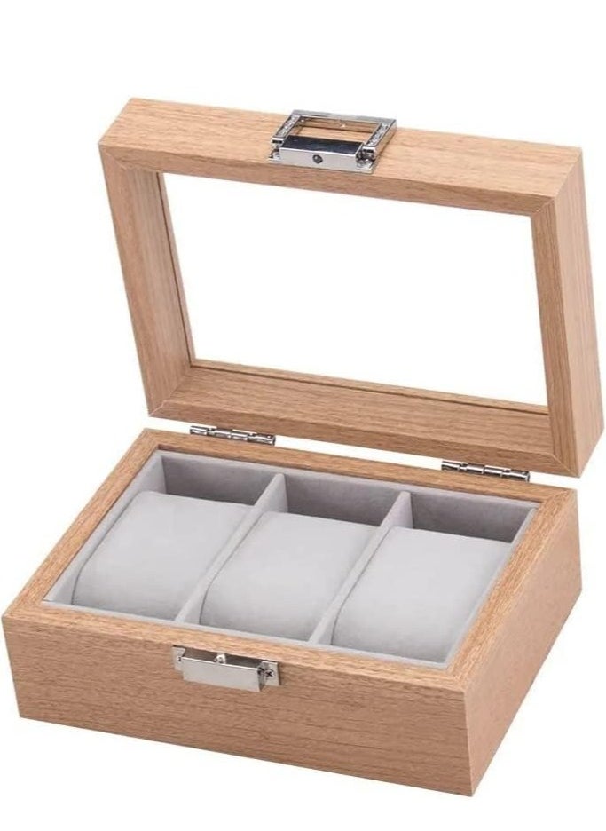 Generic - High Quality Wooden Organizer Box With Glass Cover for Jewelry Watches Organization -3 Sections - Image 1